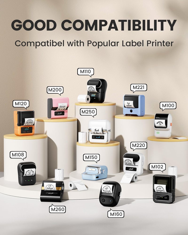 Memoking ملصقات حرارية أصلية M100/M110 1.57"X2.36" (40x60mm) - ملصقات مقاومة للماء واضحة، متوافقة مع طابعات فوميمو M110/M100/M220/M250/M260، إعادة تعبئة ملصقات ماستر للطباعة للباركود، الشعار، بطاقة السعر - Image 2